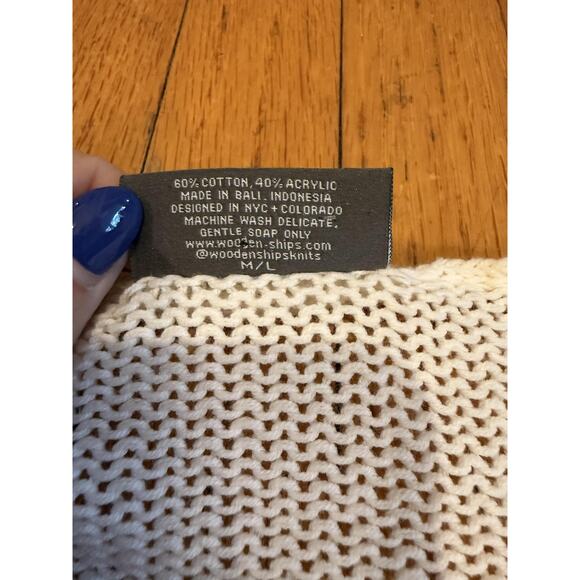 Wooden Ships Sweater Womens M/L Ivory Open Knit G.I.N. Graphic Crewneck Pullover - Picture 4 of 6